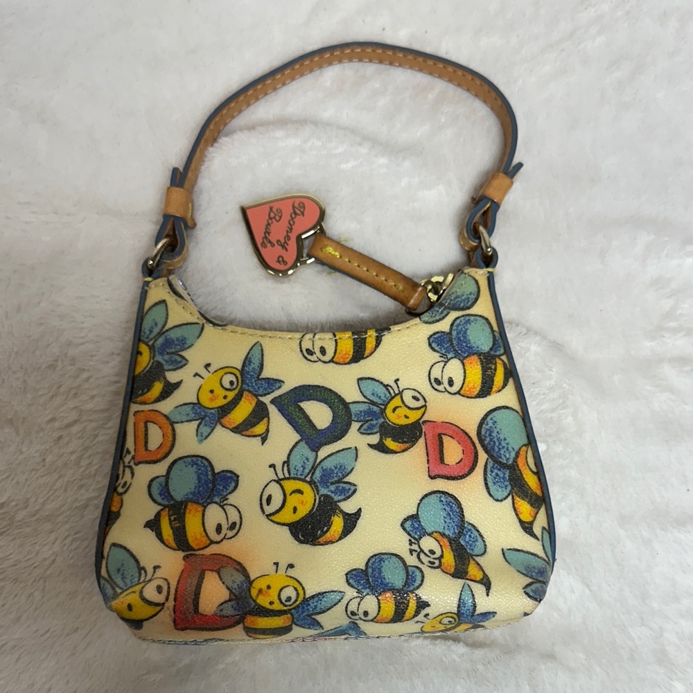 Dooney & Bourke Yellow Bee Print Wristlet with Tan Handle